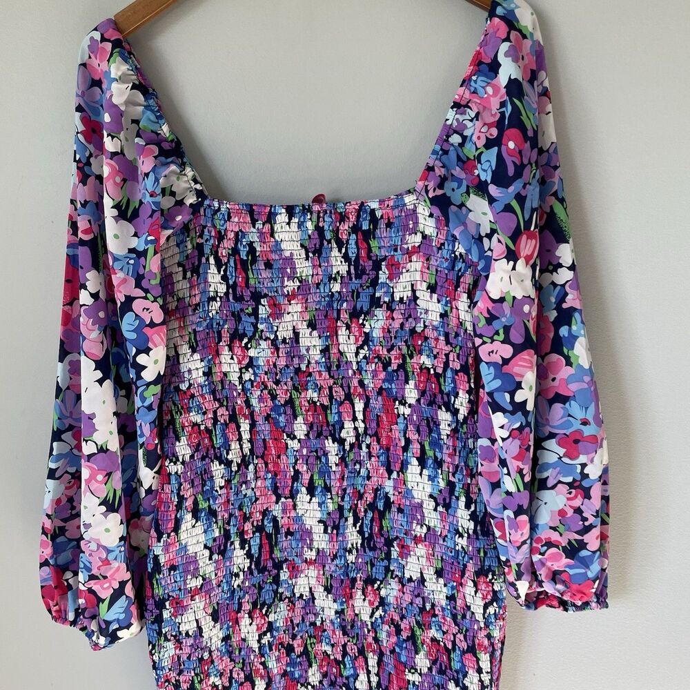 Pink Lily Boutique Floral Print Midi Dress Ruched Bubble Sleeves Size Medium - Picture 4 of 12